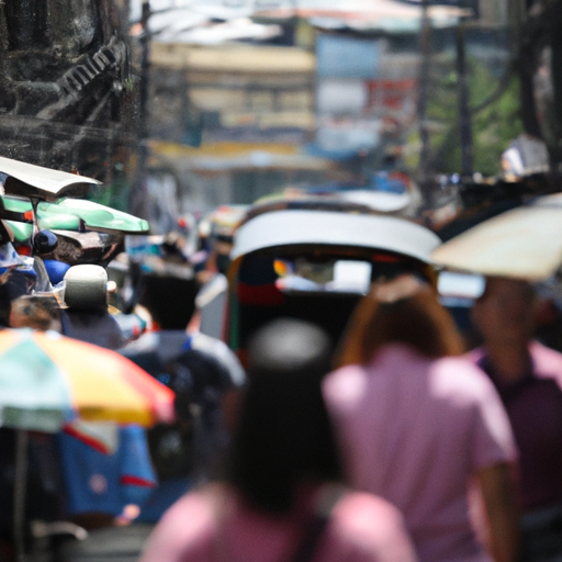 רחוב הומה אדם בבנגקוק תחת השמש הקופחת.